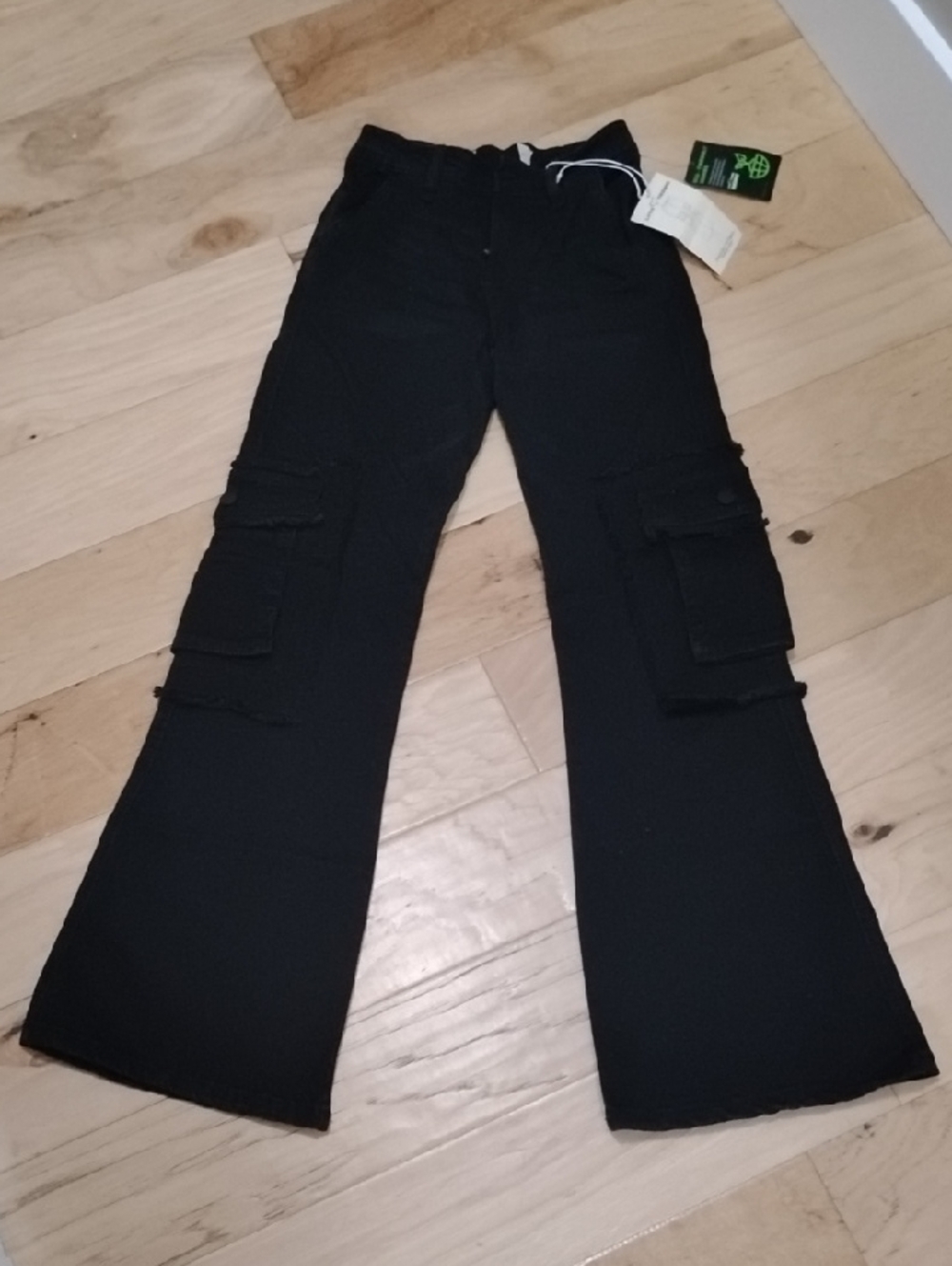 Black Cargo Wide-Leg Jeans for Women